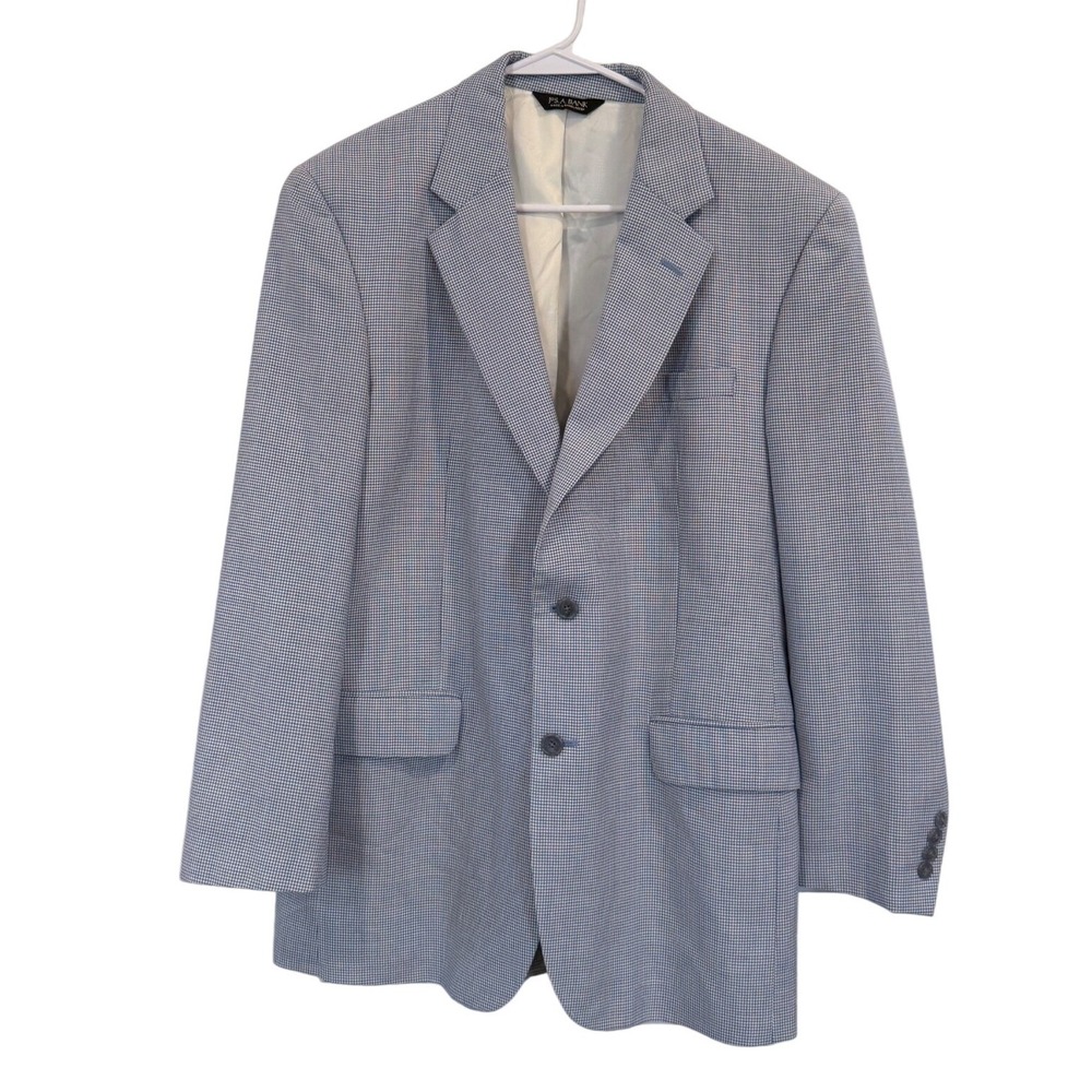 Jos A Bank Mens 43R Blue Houndstooth 100% Wool 2-Button Blazer Sport Coat Preppy